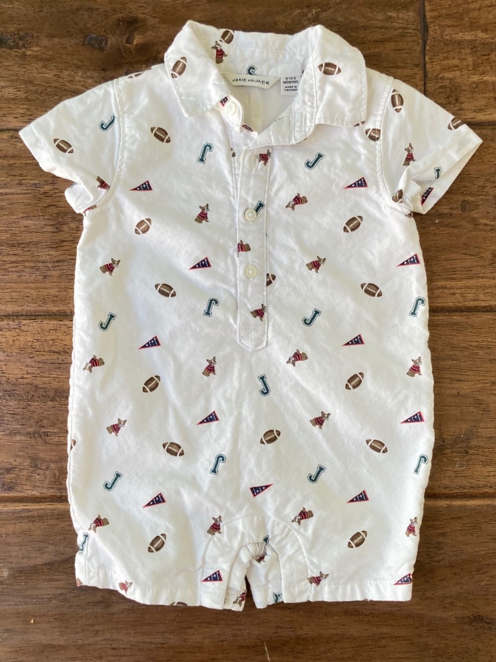 Janie and Jack Baby Boys Football Romper Polo 3-6months